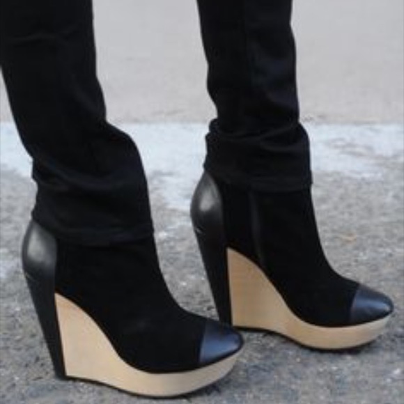 Messeca Black Leather Wood Ankle Boots Booties 8.5 - Picture 5 of 6